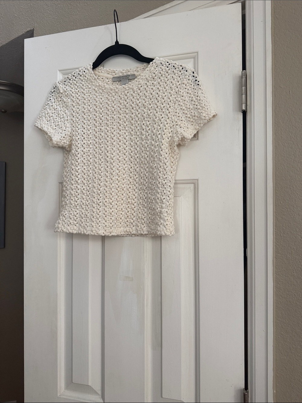 All Saints KARMA STEVIE SLIM FIT CROCHET T-SHIRT Tee Chalk White Size 4